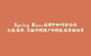 Spring Boot应用中如何动态指定数据库,实现不同用户不同数据库的场景-拾光赋