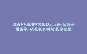 在WPF应用中实现DataGrid的分组显示，以及嵌套明细展示效果-拾光赋