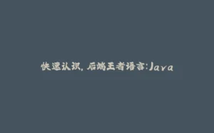 快速认识，后端王者语言：Java-拾光赋
