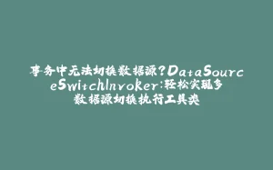 事务中无法切换数据源？DataSourceSwitchInvoker：轻松实现多数据源切换执行工具类-拾光赋