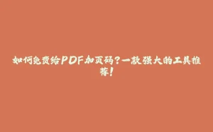 如何免费给PDF加页码?一款强大的工具推荐!-拾光赋