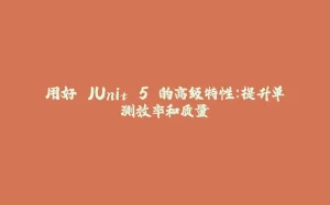 用好 JUnit 5 的高级特性:提升单测效率和质量-拾光赋