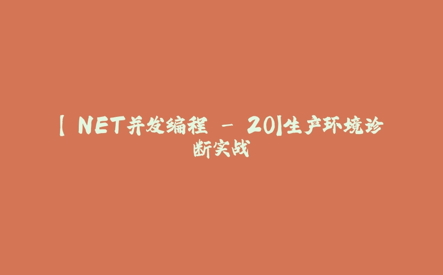 【.NET并发编程 - 20】生产环境诊断实战 - 拾光赋-拾光赋