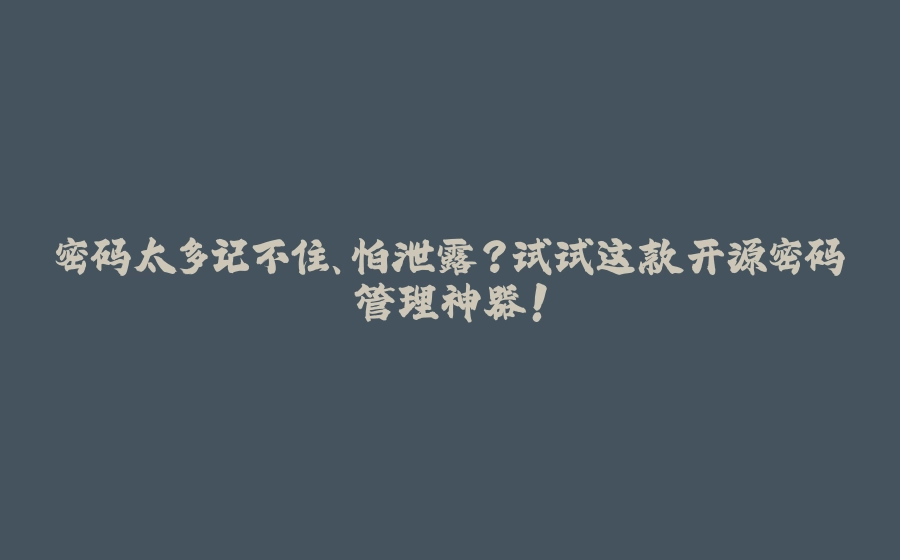 密码太多记不住、怕泄露？试试这款开源密码管理神器！ - 拾光赋-拾光赋